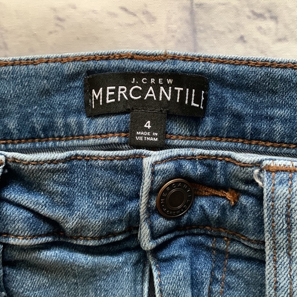 J Crew Mercantile Denim Mini Skirt Cut Off Hem Blue Jean Skirt Size 4 - Picture 2 of 12